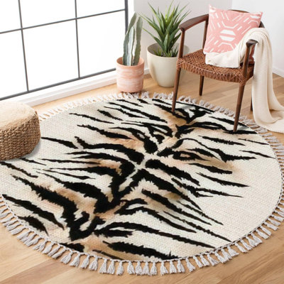 Round Rugs Seamless High Detail Tiger Or Zebra Texture Hand Drawing Animal Print Boho Area Rug Linen & Cotton Carpet Meditation Washable Hallway Runne -  Dakota Fields, 999DC5A0D4C84F88A91A0EA56D9AB5AF