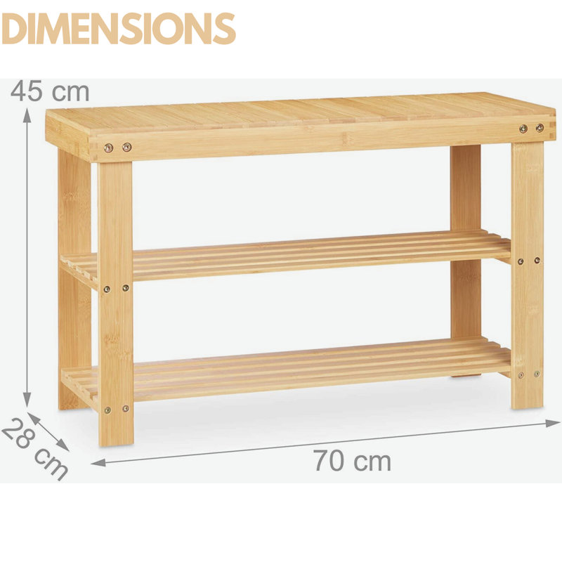 Natural Bamboo Wooden Shoe Rack Bench with Storage Shelves Shoe Organiser Entryway Hallway