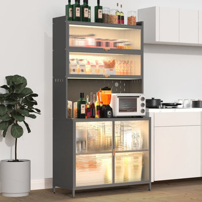 73" Vertical 6-Level Flip Door Pantry With Adjustable Shelves, Smart Space For Kitchen - Grey Steel And Hooks, Ample Storage Items