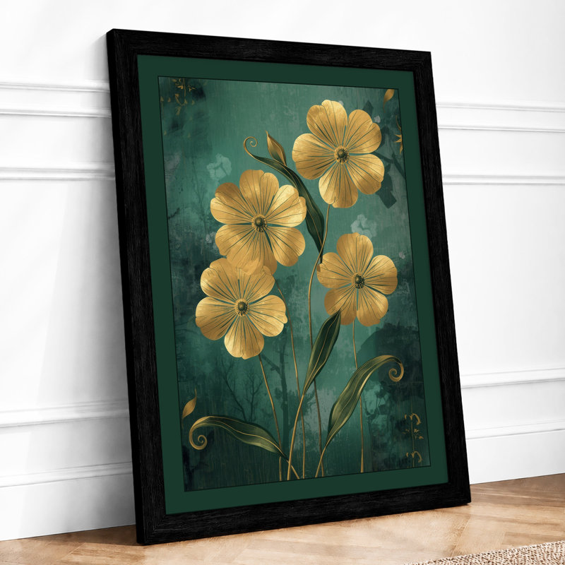 Golden Flowers in Bloom Botanical - Framed Print, A1 - 84.1 x 59.4 cm, Black