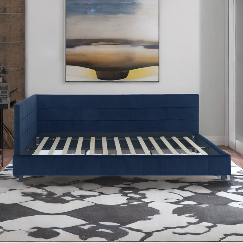 Ilko Queen Size Upholstered Tufted Bed Frame, Blue