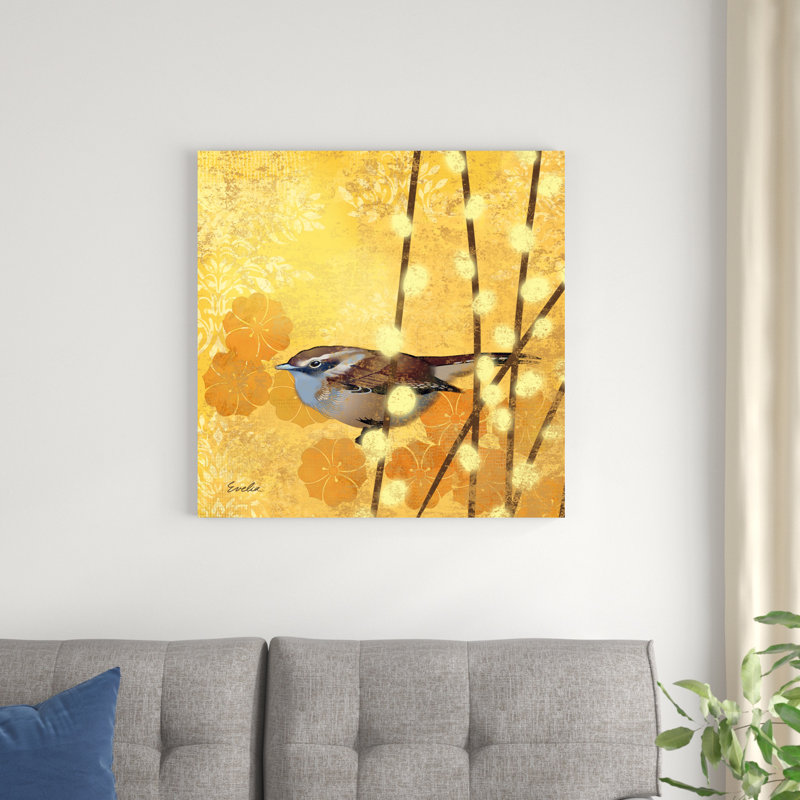 Wren sur jaune I, H 30 po x l 30 po x P 1,25 po