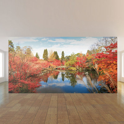 Panneau de papier peint paysage d'automne au style flottant flottant au cou