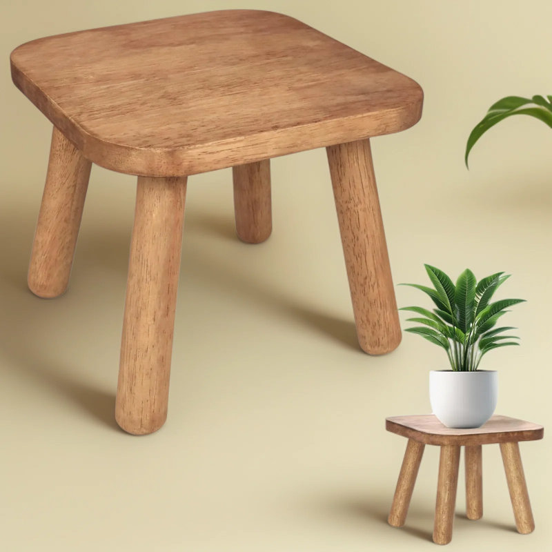 Marchepied et support pour plante en bois massif - Tabouret polyvalent robuste de 9,3 pouces pour la salle de bain, la cuisine, la chambre à coucher et le salon avec patins antidérapants