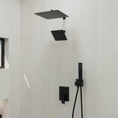 3 Way Shower Faucet Set System Kit, 12" Rainfall Head, 8" Wall Shower Faucet, With Handheld Spray Bathroom Wall Mount Shower Fixtures