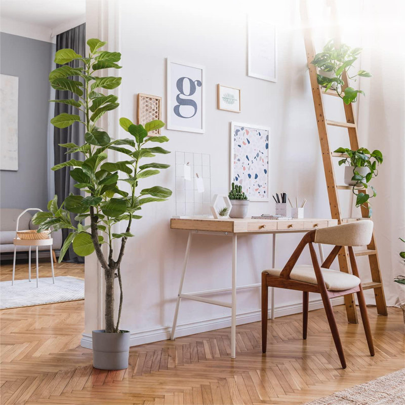 Artificial Fiddle Leaf Fig Tree, 6/7 Feet In Pot With Dried Moss, For Indoor House Home Office Store, Potted Ficus Lyrata Faux Tree, Fake Plant Modern Decoration Gift For Housewarming