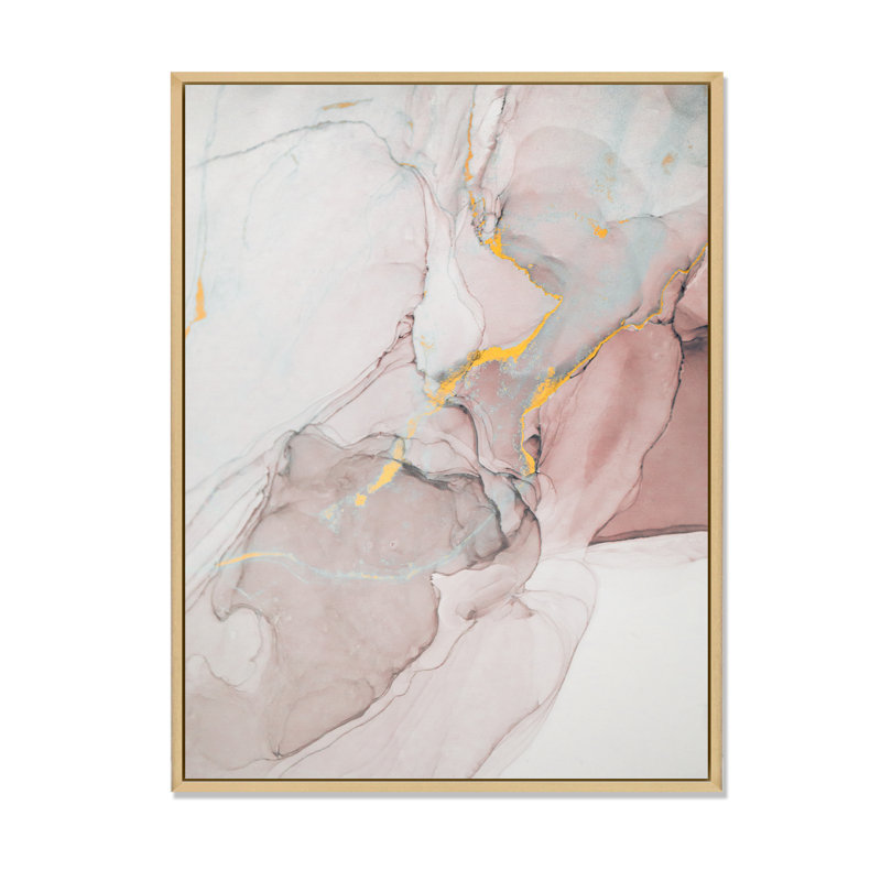 Gris et rose marbré art ondulations - décoration murale moderne en toile, L 34 po x H 44 po, Toile brune avec cadre flottant