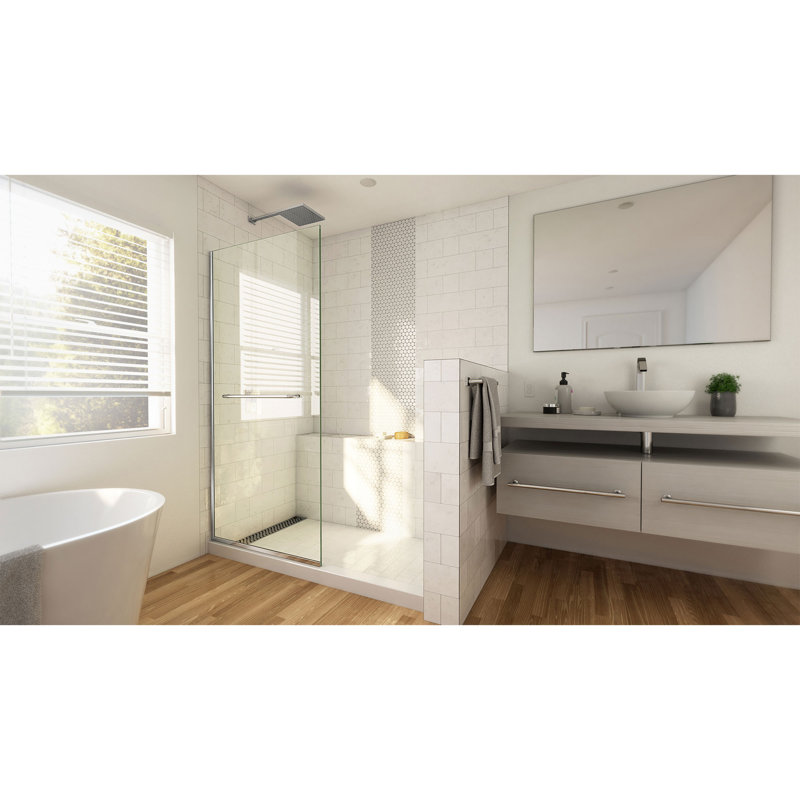 30" W x 72" H Frameless Shower Door, Chrome, 34"