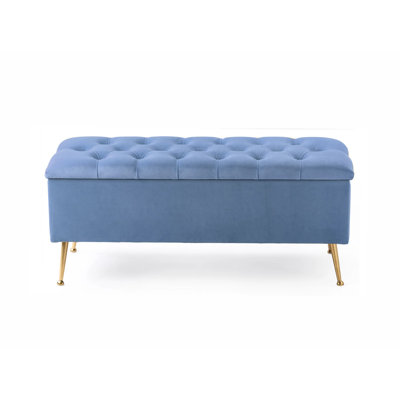 Amara Wide Velvet Tufted Rectangle Storage Ottoman Footstool Upholstered Bench with Legs for Living Room & Bedroom