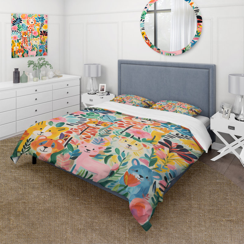 Ensemble de housse de couette Nursery Colorful Animal Pattern IV - People - Microfibre de polyester