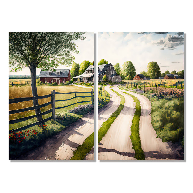 Calm Red Barn In Spring IV - Large Barn Landscape Art mural 2 pièces, 36" H x 48" W, Wrapped Canvas, Does Not Apply