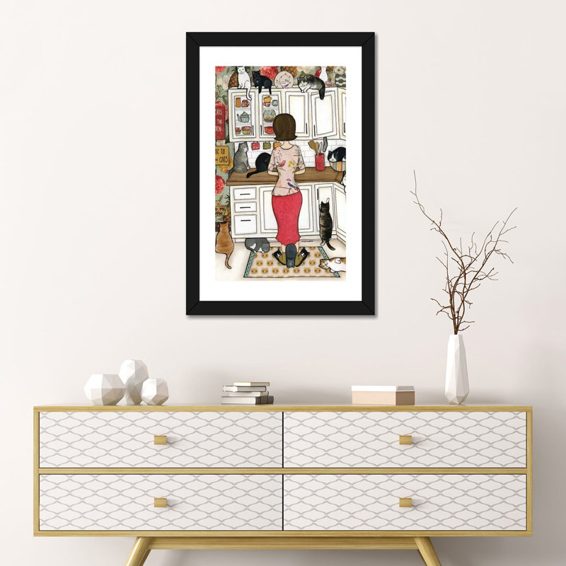 « Feed the Cats » par Jamie Morath-impression, Papier encadré noir, Blanc, H 24 po x l 16 po x P 1 po