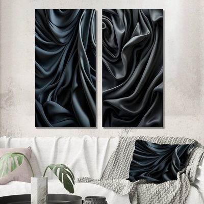 «Silk Fractal Noir Curves I», ensemble de 2 reproductions d'art sur toile abstraites