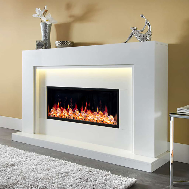 Foyer électrique intelligent HD HD avec pierre de cristal, H 16,75 po x l 48 po x P 8 po