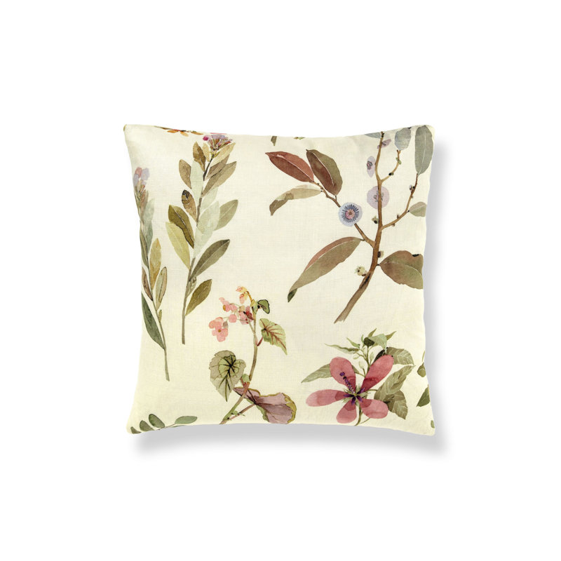 Sissinghurst Pillow, Coral/Green/Purple/Ivory Floral