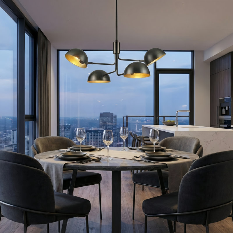 Lustre spoutnik à 4 lumières à intensité variable de 36 po avec abat-jour en métal, Gris espace