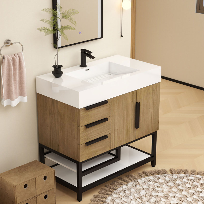 Finition du meuble-lavabo sur pied simple 36 po Jessica / Base: Noir lustré, Chêne blanc