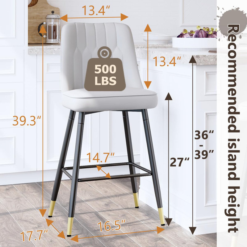 Bar Stools Set of 4,Counter Height Bar Stools with Back,Modern Faux Leather Kitchen Stools, 4, Gray/Black