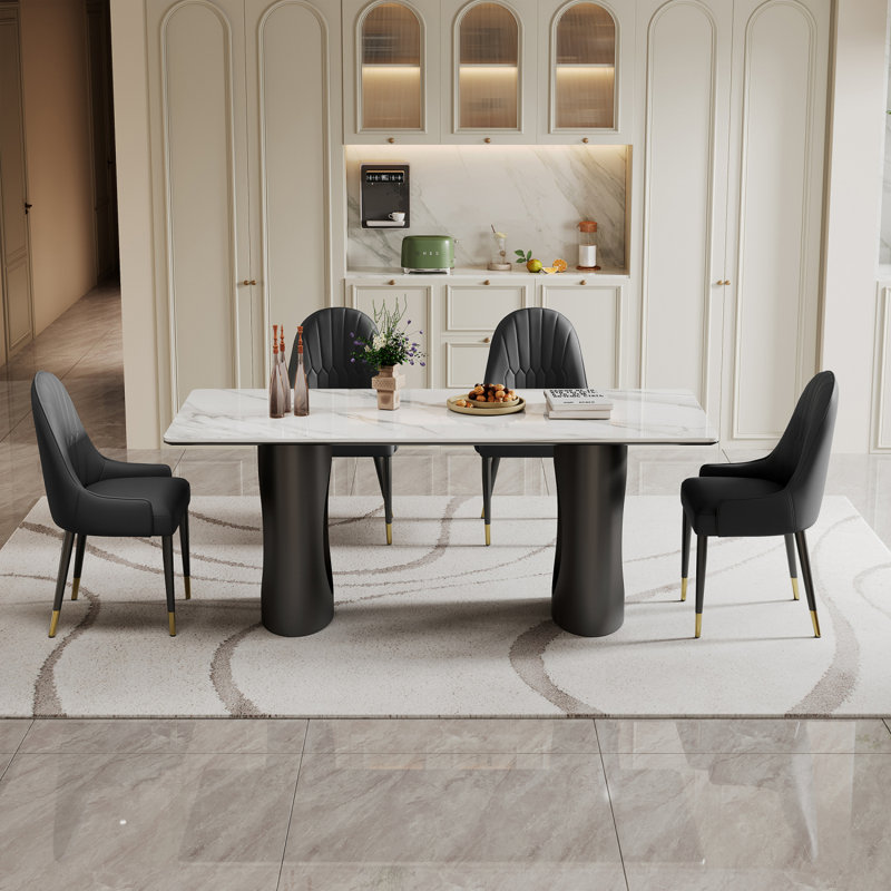 Table de salle à manger rectangulaire en verre trempé épais de 0,47 po avec base en acier au carbone, Noir