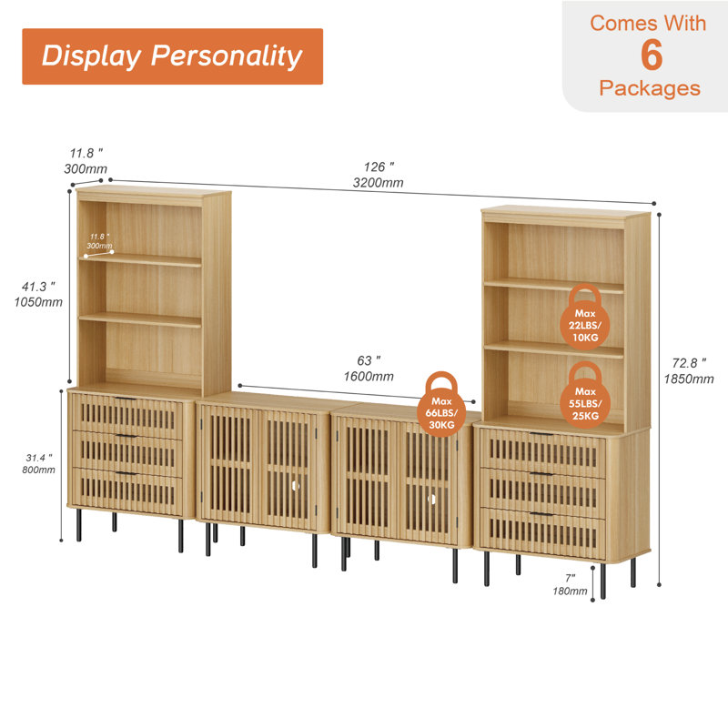 Meuble audio-vidéo avec tablettes pour téléviseurs de 75 po ou moins, chêne, Oak