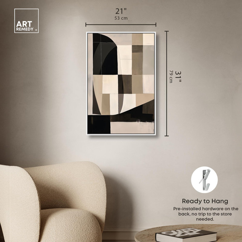 Abstrait géométrique sur toile Modern Shapes II par Art Remedy, H 31 po x l 21 po, Cadre flottant blanc