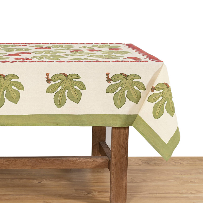 Fig Handmade Floral Tablecloth, 128" x 71", Red/Green/White