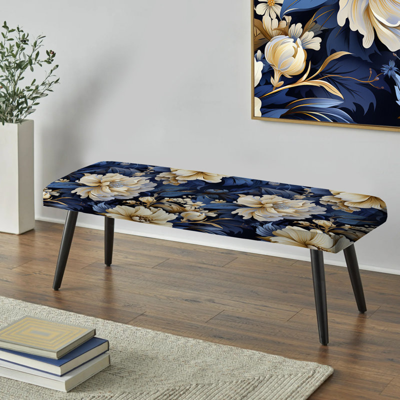 Bleu foncé et fleur de marguerite blanche - banc rembourré floral noir