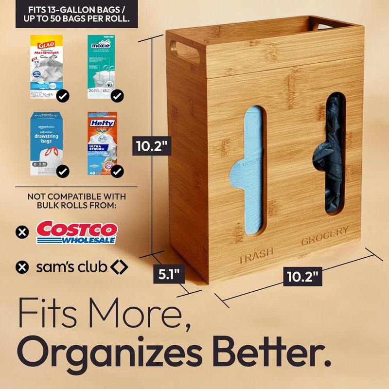 Bamboo Trash Bag Dispenser & Bag Holder