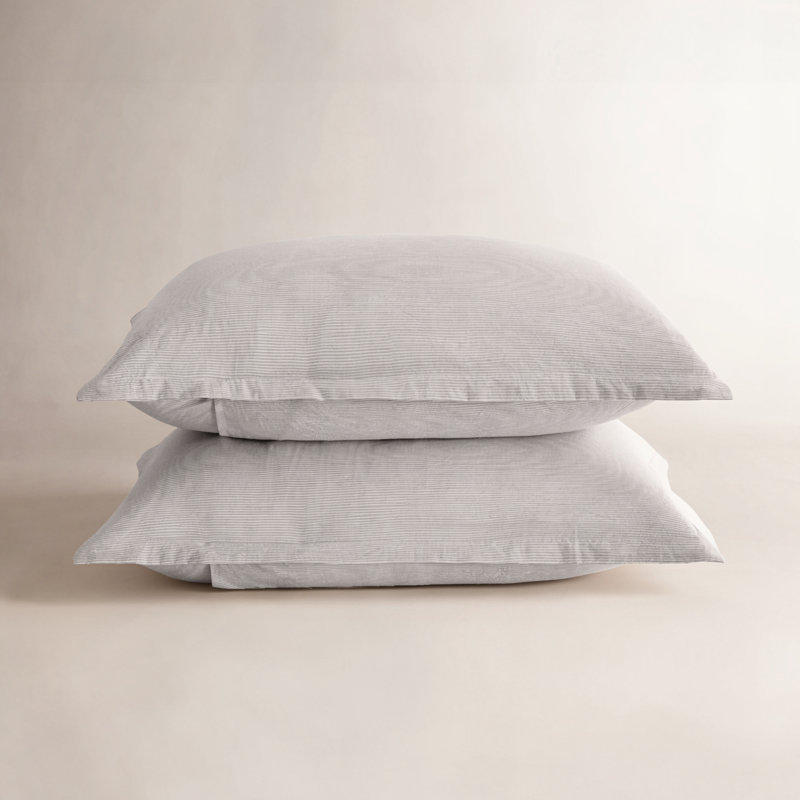 Cinder Cotton Percale Striped Duvet Cover, California King Duvet Cover + 2 King Shams, Charcoal Gray/Dark Gray