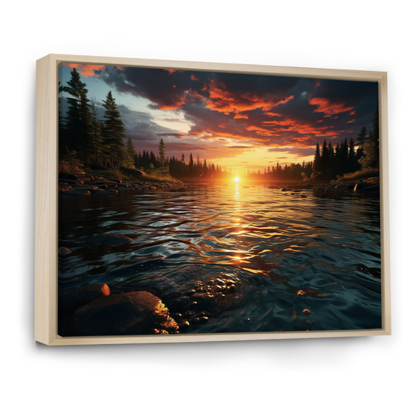 Coucher de soleil sur les eaux scintillantes, Cadre naturel flottant, H 30 po x l 40 po x P 1,5 po