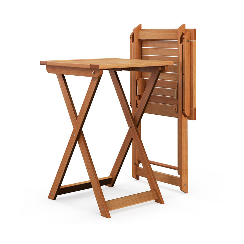 Table de patio pliante portative en bois franc naturel résistante aux égratignures avec plateau de table à lattes respirante et base antidérapante stable pour le jardin