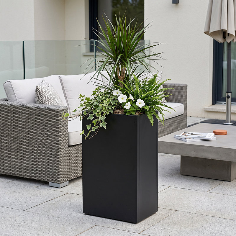 Jardinières rectangulaires en métal pour plantes d'extérieur, H 30 po x l 16 po x P 10 po, Noir