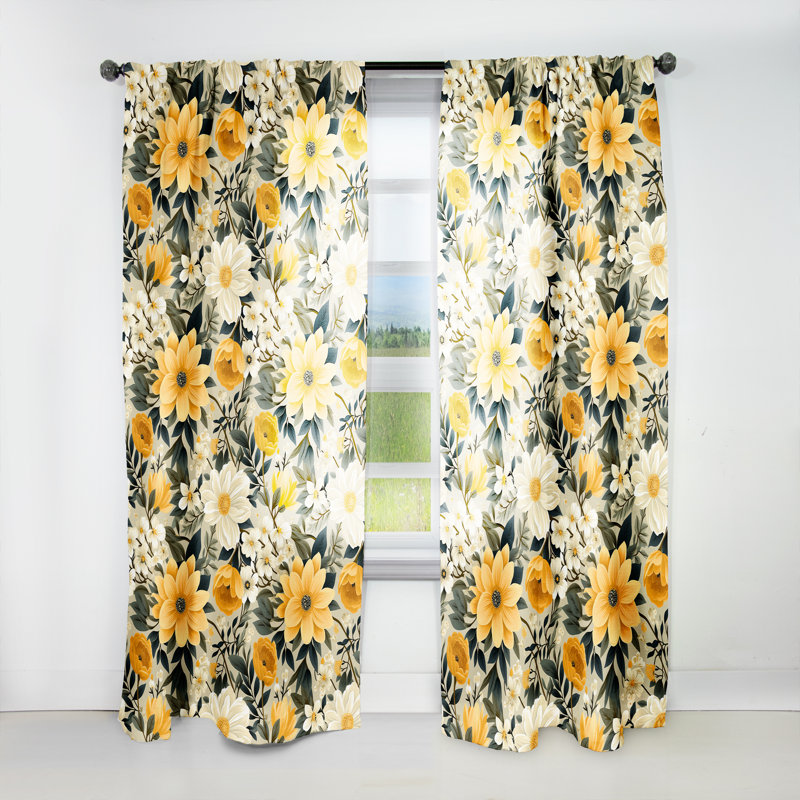 Motif botanique rétro Floral Revival - Rideau botanique - Velours obscurcissant - 1 panneau, L 52 po x L 63 po