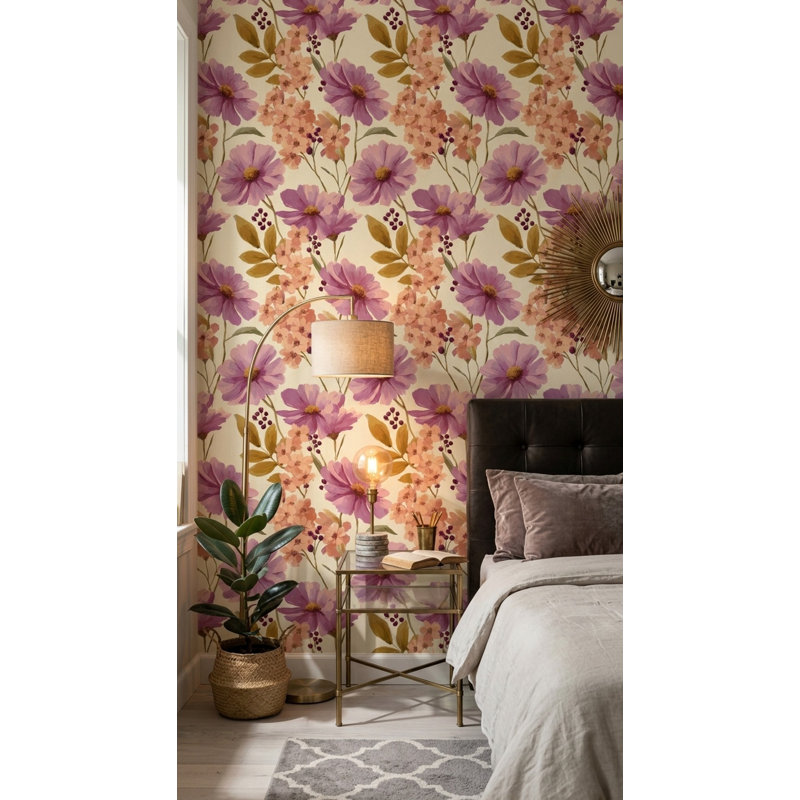 Papier peint cerisier rose, Non tissé, non collé