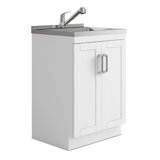 Kyle 24"W Utility Sink & Laundry Cabinet with Pull-Out Faucet and Stainless Steel Sink, White
