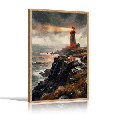 Phare sur falaise rocheuse sous une pluie battante - Toile murale d'Halloween