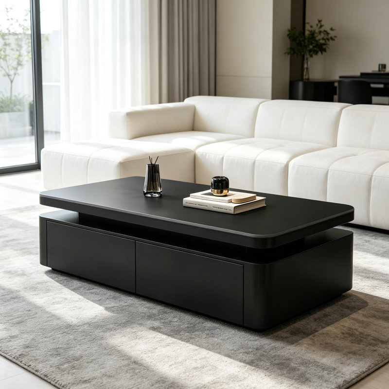 Table basse contemporaine avec rangement dissimulé, 17.71" H x 39.37" W x 19.68" D, Black