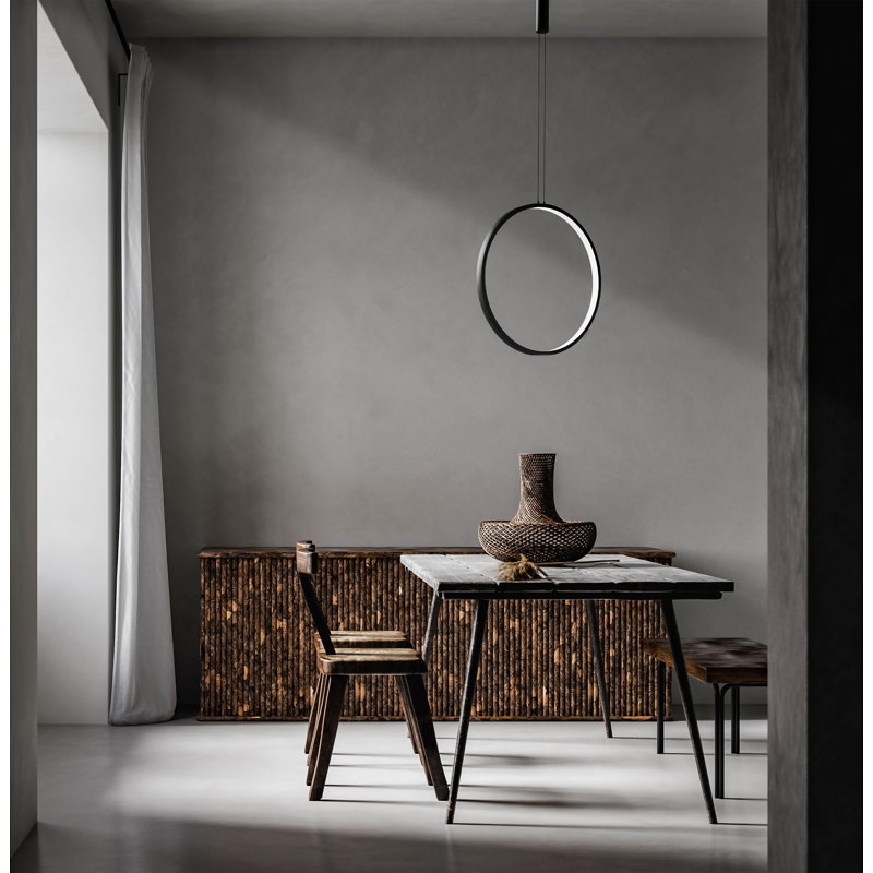 1 - Light LED Wagon Wheel Pendant, Black, 40cm H x 40cm W x 7cm D
