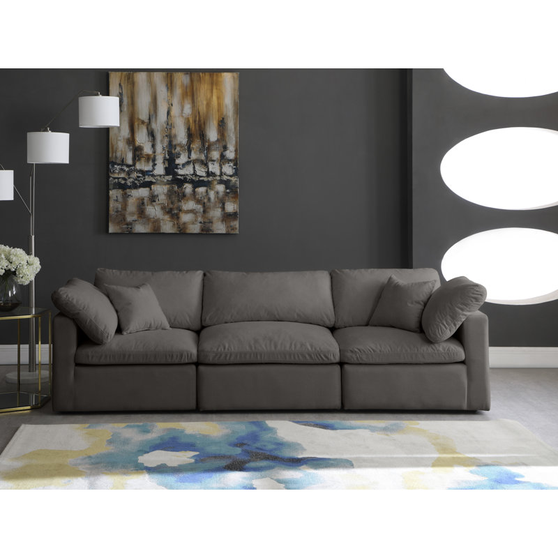 Canapé modulaire à accoudoirs carrés en velours de 105 po Atis, Velours gris