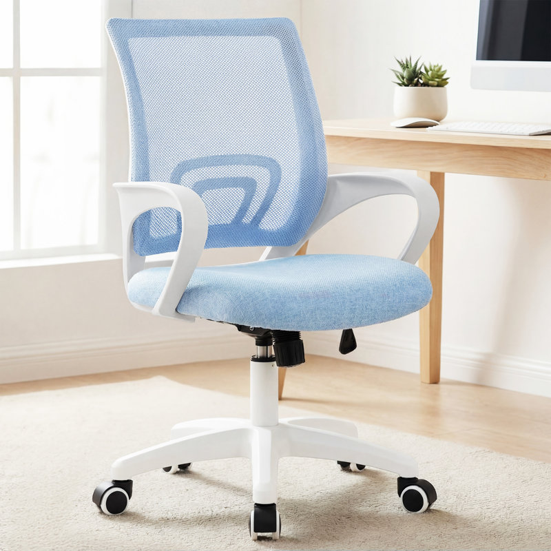 Chaise de bureau ergonomique en filet, Blanc / bleu ciel, 1 pièce