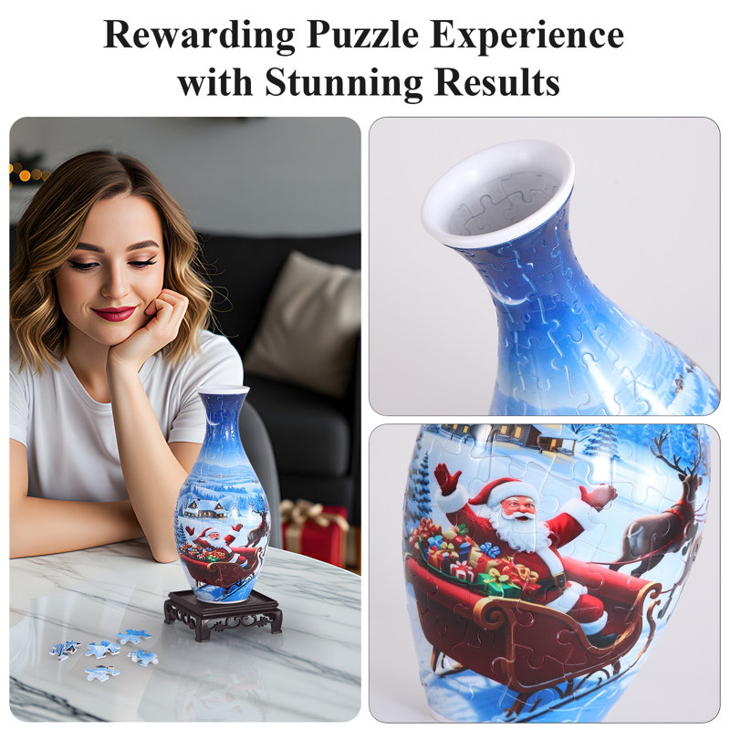  3D Puzzle Vase for Adults,Puzzle Planter Pot for Women,3D Art Jar Puzzles for House Flowers Arrangements and Home Decoration(Christmas Santa Chimney)