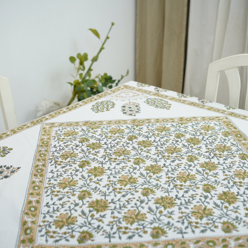 Sustainable Handcrafted Block Print Table Cover in Classic Designs, Neera Bel, 140" L x 72" W
