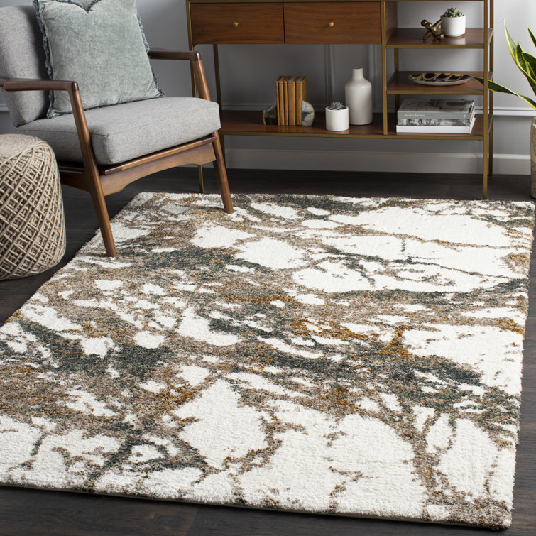 Azarcon Machine Woven Abstract Cream/Dark Green Area Rug
