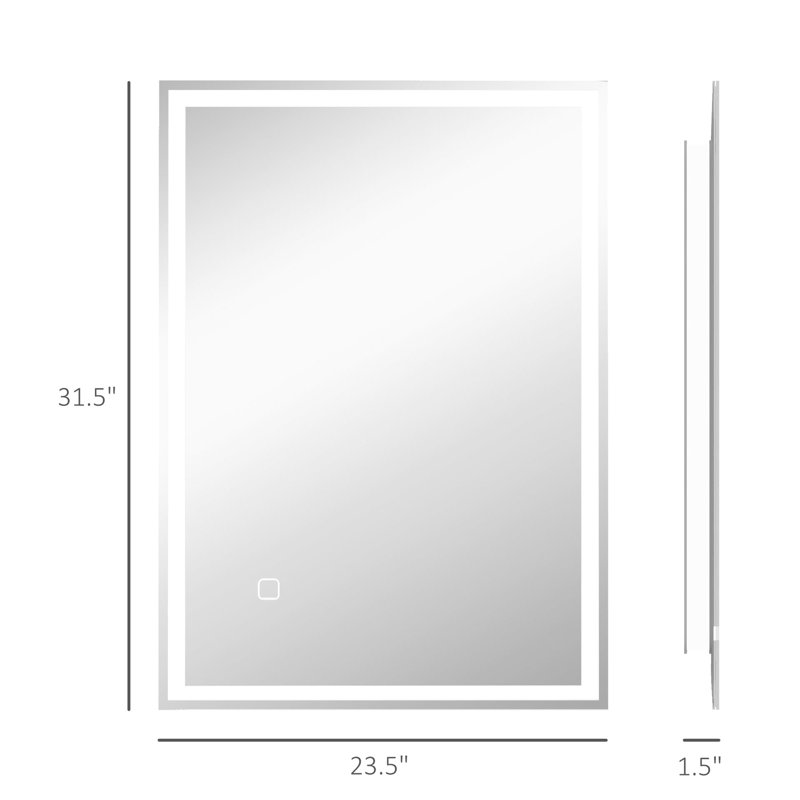 Miroir de salle de bain à DEL avec fonction à intensité variable - 3 couleurs et fonction de mémoire, commande tactile, éclairage réglable, verre trempé, fixation murale, étanche IP44, mémoire de 31,5 po x 23,5 po x 1,5 po, revêtement argenté