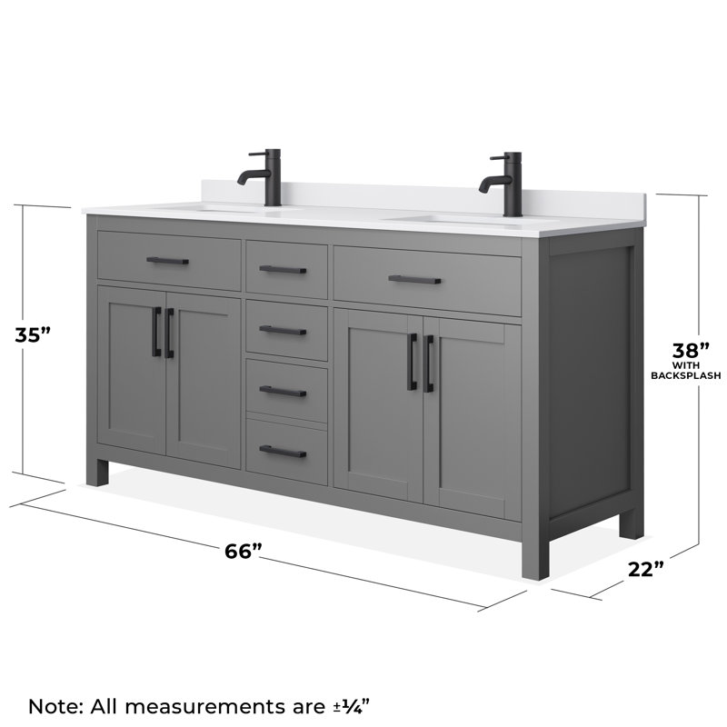 Beckett 66" Freestanding Double Bathroom Vanity with Cultured Marble Top, White Cultured Marble, Matte Black, Dark Gray