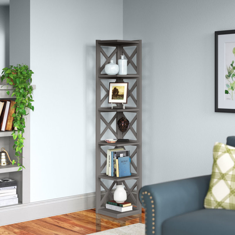 Safuad Corner Bookcase, Gray
