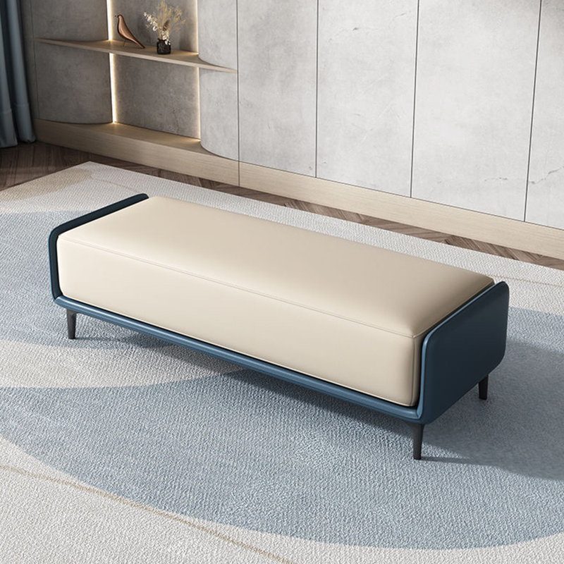 Upholstered Bench, Blue/Beige, 17.72" H x 59.06" W x 15.75" D