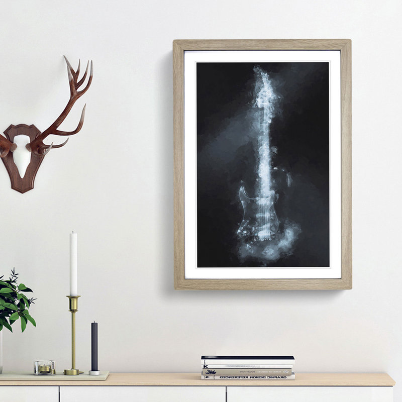 Smokey Electric Guitar - Picture Frame Graphic Art Print, 87cm H x 62cm W x 2cm D, Oak Framed
