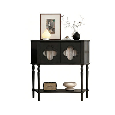 Black Solid wood Half-circle Console Table