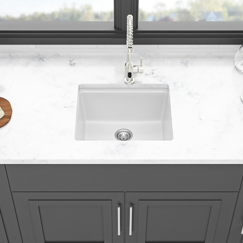 White 21X18" Granite Composite Quartz Workstation Sink For Kitchen, Undermount Style, Smooth And , Dirt - , Quiet Use, Package With Rack, Strainers, Grid, Board Installation Guide Kitchen Sink, High